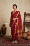 Peshwai That  ~ Handloom Pure Cotton Royal Nauvari Saree in Cerulean Red
