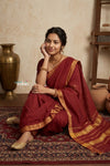 Peshwai That  ~ Handloom Pure Cotton Royal Nauvari Saree in Cerulean Red