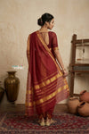 Peshwai That  ~ Handloom Pure Cotton Royal Nauvari Saree in Cerulean Red