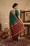 Peshwai That  ~ Handloom Pure Cotton Royal Nauvari Saree in Azure Blue