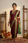 Peshwai That  ~ Handloom Pure Cotton Royal Nauvari Saree in Maroon