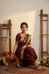 Peshwai That  ~ Handloom Pure Cotton Royal Nauvari Saree in Maroon