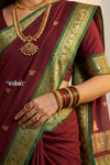 Peshwai That  ~ Handloom Pure Cotton Royal Nauvari Saree in Maroon