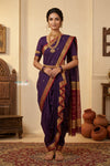 Peshwai That  ~ Handloom Pure Cotton Royal Nauvari Saree in Dark Purple
