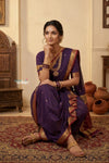 Peshwai That  ~ Handloom Pure Cotton Royal Nauvari Saree in Dark Purple