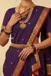 Peshwai That  ~ Handloom Pure Cotton Royal Nauvari Saree in Dark Purple