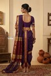 Peshwai That  ~ Handloom Pure Cotton Royal Nauvari Saree in Dark Purple