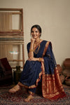 Peshwai That  ~ Handloom Pure Cotton Royal Nauvari Saree in Dark Blue