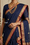Peshwai That  ~ Handloom Pure Cotton Royal Nauvari Saree in Dark Blue