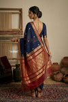 Peshwai That  ~ Handloom Pure Cotton Royal Nauvari Saree in Dark Blue