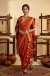 Peshwai That  ~ Handloom Pure Cotton Royal Nauvari Saree in Sunset Orange