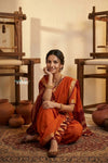 Peshwai That  ~ Handloom Pure Cotton Royal Nauvari Saree in Sunset Orange
