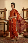 Peshwai That  ~ Handloom Pure Cotton Royal Nauvari Saree in Sunset Orange