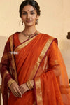 Peshwai That  ~ Handloom Pure Cotton Royal Nauvari Saree in Sunset Orange