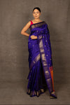 Aranya ~ Chandrakor Pure Silk Handloom Paithani with Parrot Floral Pallu in Royal Blue