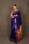 Aranya ~ Chandrakor Pure Silk Handloom Paithani with Parrot Floral Pallu in Royal Blue