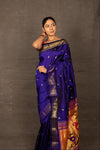 Aranya ~ Chandrakor Pure Silk Handloom Paithani with Parrot Floral Pallu in Royal Blue