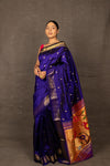 Aranya ~ Chandrakor Pure Silk Handloom Paithani with Parrot Floral Pallu in Royal Blue
