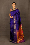 Aranya ~ Chandrakor Pure Silk Handloom Paithani with Parrot Floral Pallu in Royal Blue