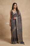 Mitti Ke Rang ~ Ajrakh Handblock Printed Viscose Tissue Silk Saree in Starlight Grey