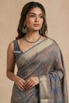 Mitti Ke Rang ~ Ajrakh Handblock Printed Viscose Tissue Silk Saree in Starlight Grey
