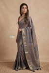 Mitti Ke Rang ~ Ajrakh Handblock Printed Viscose Tissue Silk Saree in Starlight Grey