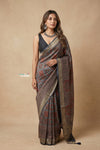 Mitti Ke Rang ~ Ajrakh Handblock Printed Viscose Tissue Silk Saree in Firstlight Grey