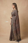 Mitti Ke Rang ~ Ajrakh Handblock Printed Viscose Tissue Silk Saree in Firstlight Grey