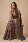 Mitti Ke Rang ~ Ajrakh Handblock Printed Viscose Tissue Silk Saree in Earthy Brown