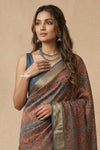 Mitti Ke Rang ~ Ajrakh Handblock Printed Viscose Tissue Silk Saree in Earthy Brown