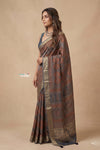 Mitti Ke Rang ~ Ajrakh Handblock Printed Viscose Tissue Silk Saree in Earthy Brown
