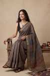 Mitti Ke Rang ~ Ajrakh Handblock Printed Viscose Tissue Silk Saree in Starlight Black