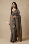 Mitti Ke Rang ~ Ajrakh Handblock Printed Viscose Tissue Silk Saree in Starlight Black