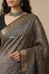 Mitti Ke Rang ~ Ajrakh Handblock Printed Viscose Tissue Silk Saree in Starlight Black