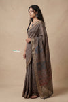Mitti Ke Rang ~ Ajrakh Handblock Printed Viscose Tissue Silk Saree in Starlight Black