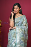 Bengal Gatha ~ Designer Chanderi Cotton Silk Saree with Diamond Pattern in Pastel Mint Green