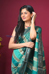 Bengal Gatha ~ Designer Chanderi Khaddi Saree with Digital Print in Pastel Green