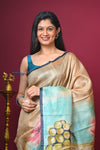 Bengal Gatha ~ Handloom Tussar Silk Saree with Buddha Handpainted Art in Off White