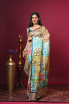 Bengal Gatha ~ Handloom Tussar Silk Saree with Buddha Handpainted Art in Off White