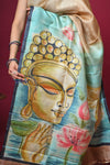Bengal Gatha ~ Handloom Tussar Silk Saree with Buddha Handpainted Art in Off White