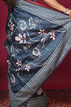 Bengal Gatha ~ Handloom Tussar Silk Saree with Hand Embroidery All Over in Dark Ble