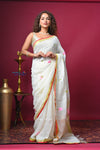 Bengal Gatha ~ Designer Linen Jamdhani Saree with Hand Weave in White