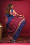 Bengal Gatha ~ Designer Chanderi Cotton Silk Saree with Digital Bandhani Print in Blue and Red