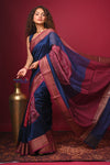 Bengal Gatha ~ Designer Chanderi Cotton Silk Saree with Digital Bandhani Print in Blue and Red