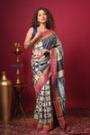 Bengal Gatha ~ Handloom Tussar Silk Saree with Digital Print in Shades of Blue and Red