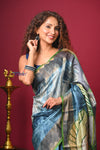 Bengal Gatha ~ Handloom Tussar Silk Saree with Digital Print in Ocean Blue