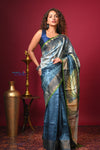 Bengal Gatha ~ Handloom Tussar Silk Saree with Digital Print in Ocean Blue