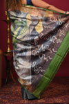 Bengal Gatha ~ Handloom Tussar Silk Saree with Digital Print in Ocean Blue