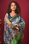 Bengal Gatha ~ Handloom Tussar Silk Saree with Digital Print in Ocean Blue