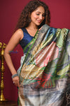 Bengal Gatha ~ Handloom Tussar Silk Saree with Digital Print in Ocean Blue